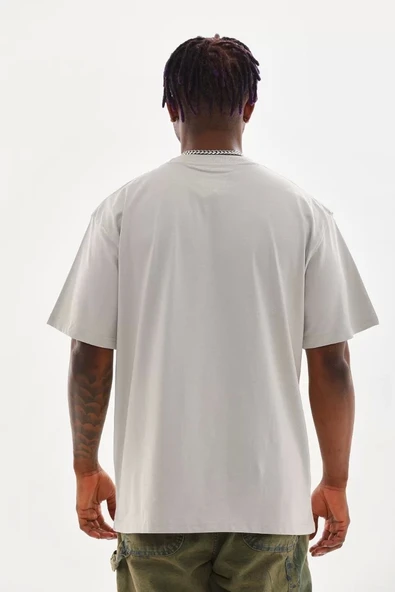 Unisex Baskılı Oversize T-Shirt - Gri - 2