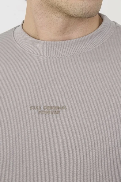 Unisex Bisiklet Yaka Slim fit T-Shirt- Boyalı Gri - Resim 2