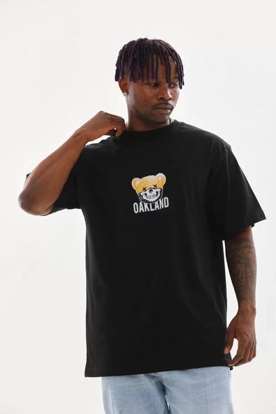 Unisex Baskılı Oversize T-Shirt - Siyah - 1