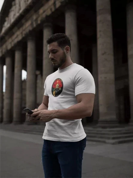 Unisex Bisiklet Yaka Baskılı Oversize T-Shirt - Beyaz ürün görseli