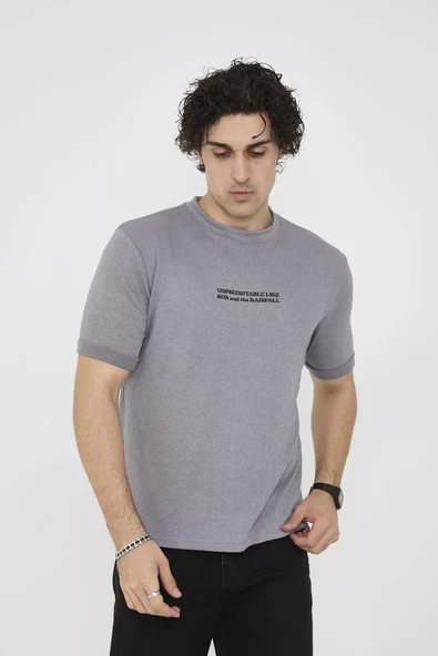 Unisex Bisiklet Yaka Slim fit T-Shirt- Gri - 2