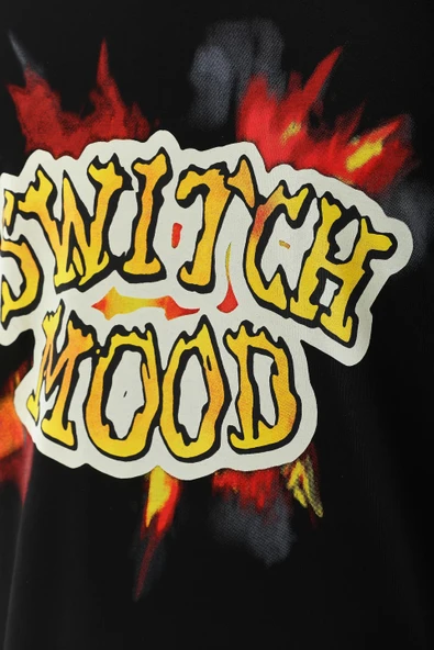 Unisex Oversize Baskılı Bisiklet Yaka T-Shirt - Siyah - Resim 4