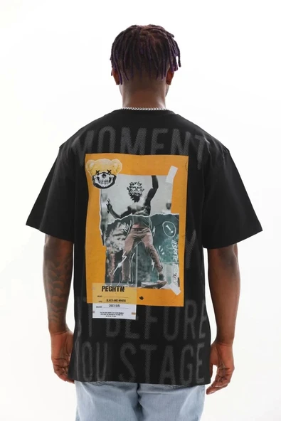 Unisex Baskılı Oversize T-Shirt - Siyah - 2