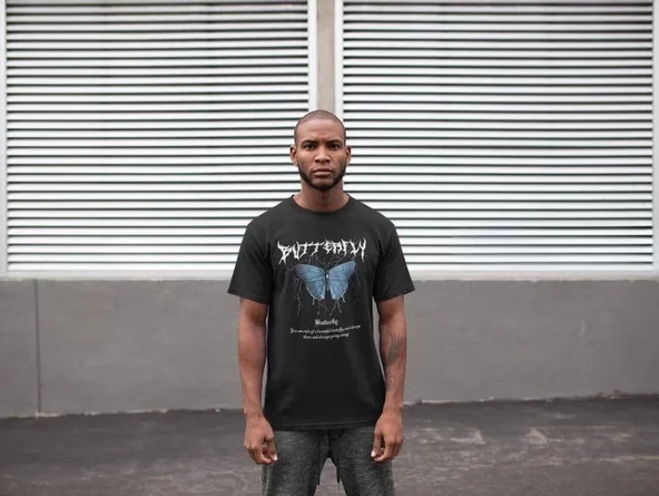 Unisex Bisiklet Yaka Baskılı Oversize T-Shirt - Siyah ürün görseli