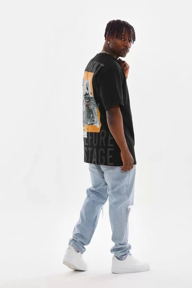Unisex Baskılı Oversize T-Shirt - Siyah - 7