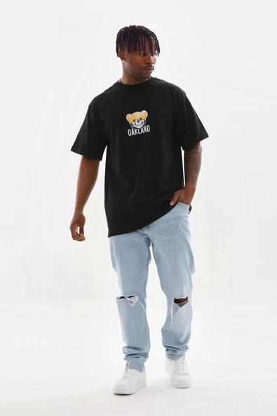Unisex Baskılı Oversize T-Shirt - Siyah - 5