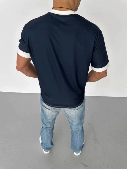 Unisex Bisiklet Yaka Baskılı Oversize T-Shirt - Siyah - 6