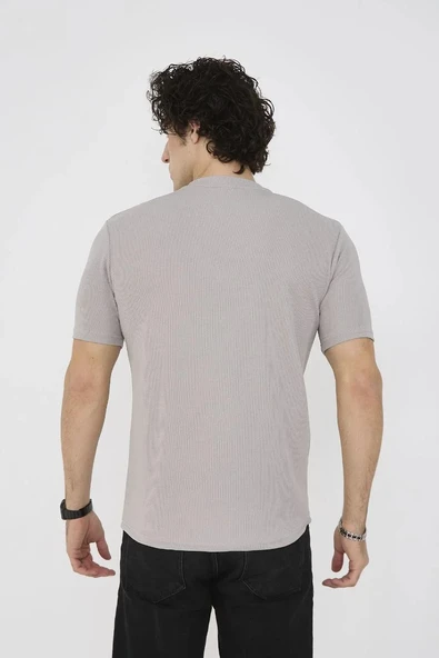 Unisex Bisiklet Yaka Slim fit T-Shirt- Boyalı Gri - Resim 8