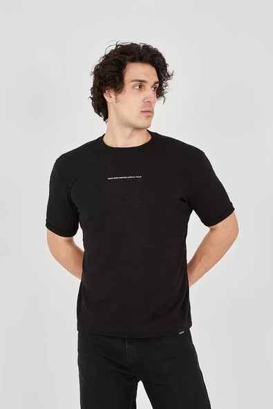 Unisex Jakar Kumaş Slim Fit T-Shirt - Siyah ürün görseli
