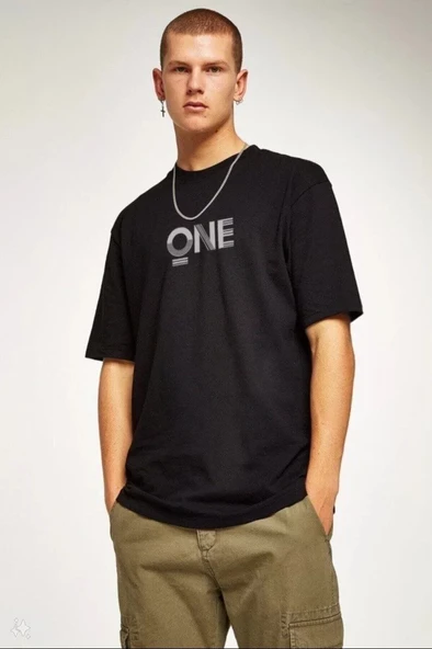 Unisex Baskılı Oversize T-Shirt - Siyah - 2
