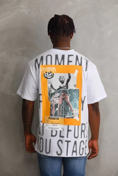 Unisex Baskılı Oversize T-Shirt - Beyaz - Resim 2