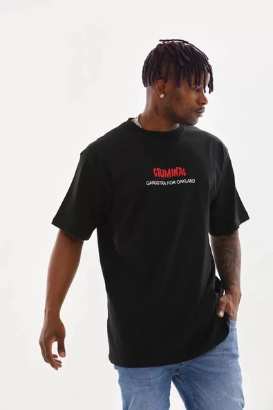 Unisex Baskılı Oversize T-Shirt - Siyah - Resim 7