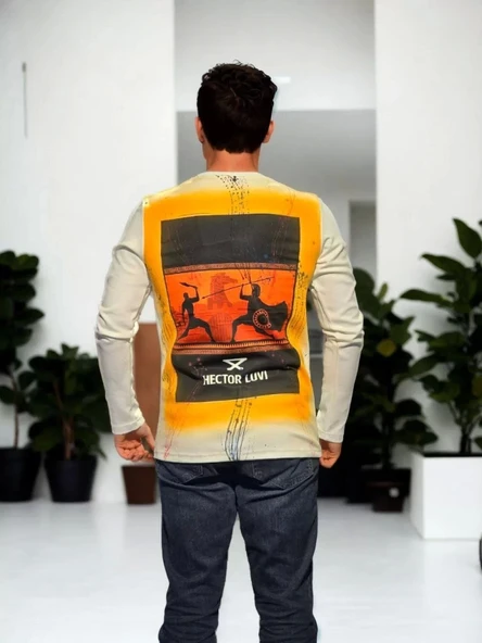 Unisex Bisiklet Yaka Uzun Kollu T-Shirt - Beyaz - 1
