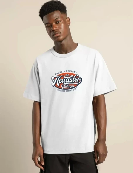 Unisex Baskılı Oversize T-Shirt - Beyaz - 1