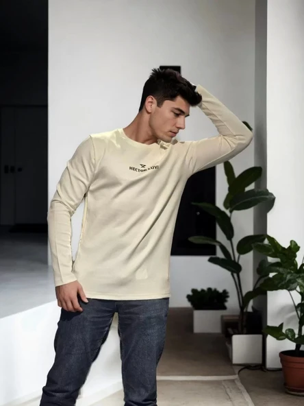 Unisex Bisiklet Yaka Uzun Kollu T-Shirt - Beyaz - 2