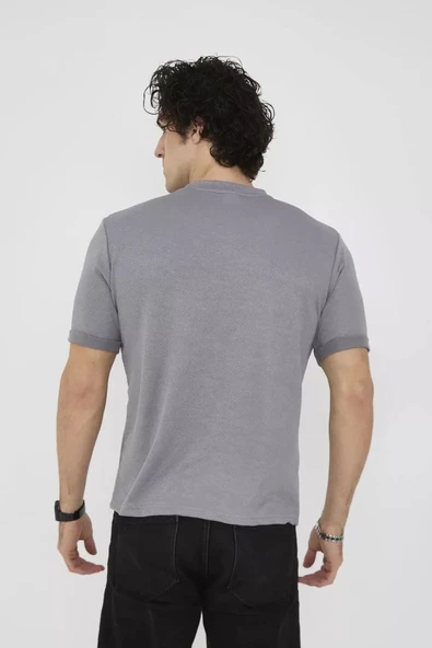 Unisex Bisiklet Yaka Slim fit T-Shirt- Gri - 6
