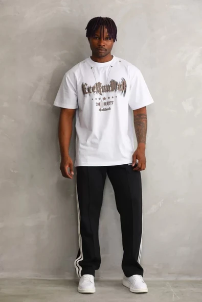 Unisex Oversize Kolye Dahil T-Shirt - Beyaz - 3