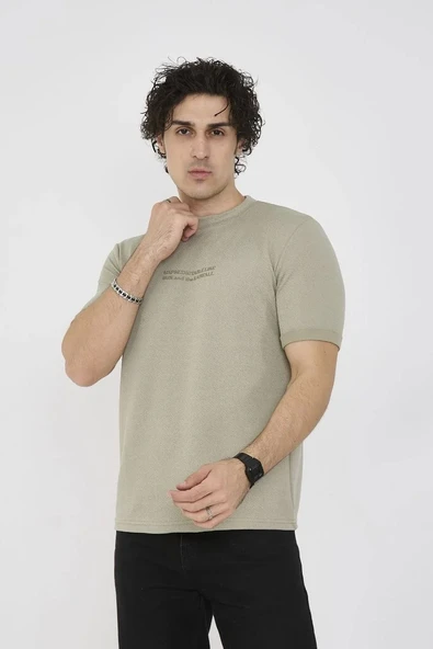 Unisex Bisiklet Yaka Slim fit T-Shirt- Açık Yeşil - Resim 6