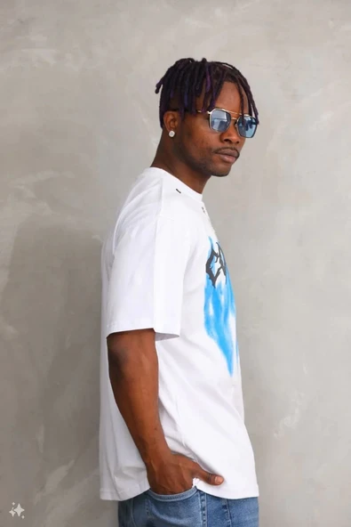 Unisex Oversize Kolye Dahil T-Shirt - Beyaz - 5