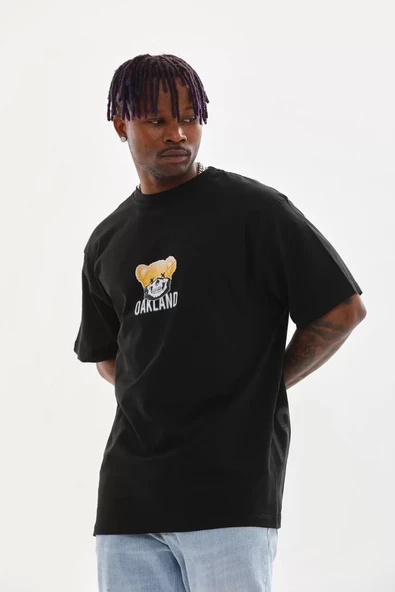 Unisex Baskılı Oversize T-Shirt - Siyah - 6