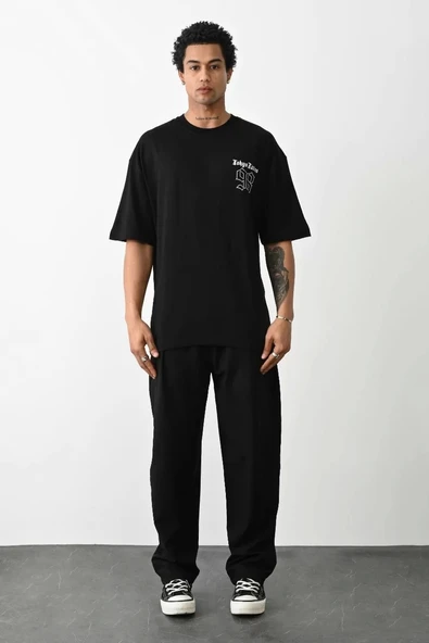 Unisex Baskılı Oversize T-Shirt - Siyah - Resim 5
