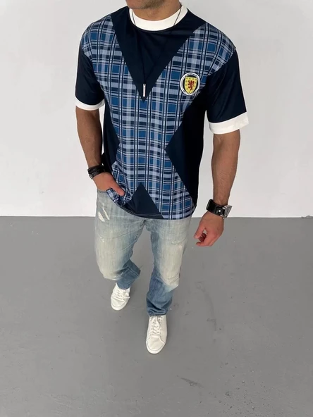 Unisex Bisiklet Yaka Baskılı Oversize T-Shirt - Siyah - 1