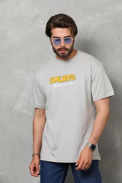 Unisex Basic Bisiklet Yaka Oversize T-Shirt - Gri ürün görseli