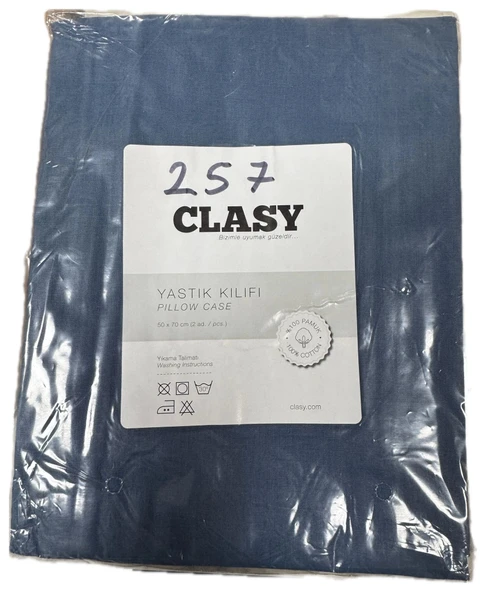 Clasy Ranforce %100 Pamuk 2 Adet Yastık Kılıfı Düz Mavi - 2