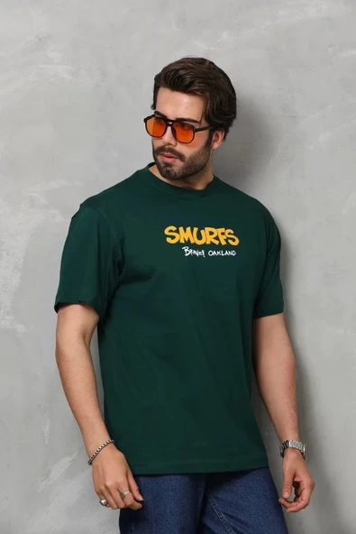 Unisex Basic Bisiklet Yaka Oversize T-Shirt - Yeşil - 2
