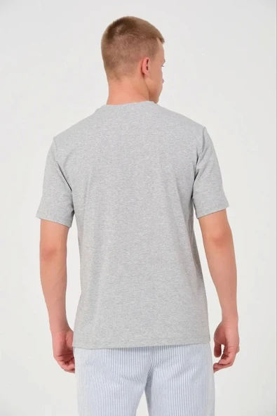 Unisex Düz Biskilet Yaka Oversize T-shirt - Gri - Resim 2