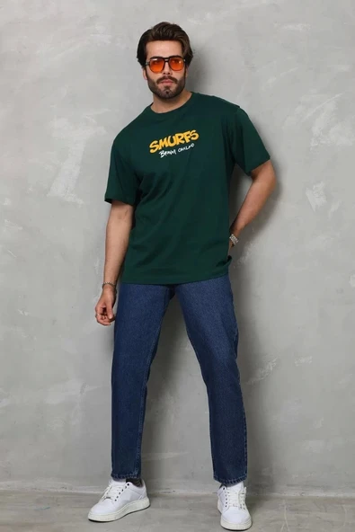 Unisex Basic Bisiklet Yaka Oversize T-Shirt - Yeşil - 1
