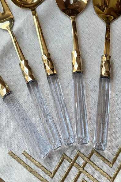 Diamond Gold Şeffaf Servis Sunum Kaşık Seti 5 Parça - 2