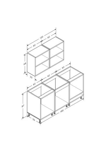 visasconcept 180 Cm Mdf Gövde Mebran Kapak Üç Çekmeceli Irem Hazır Mutfak - Su Yeşili - Beyaz(TEZGAH DAHİL) - 4