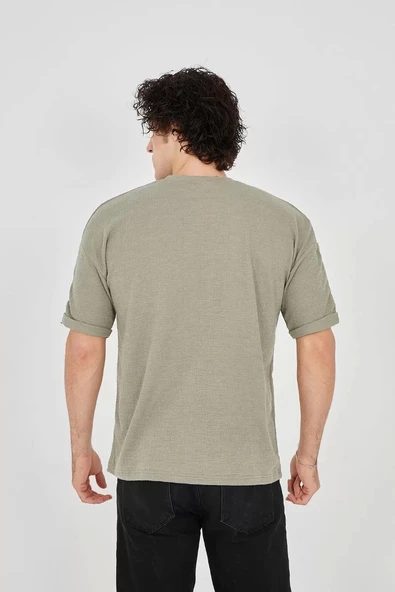 Unisex Jakar Kumaş Rahat Kol T-Shirt - Açık Yeşil - Resim 6