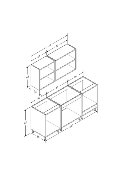 visasconcept 200 Cm Mdf Gövde Mebran Kapak Üç Çekmeceli Baha Hazır Mutfak - Su Yeşili - Beyaz(TEZGAH DAHİL) - 5