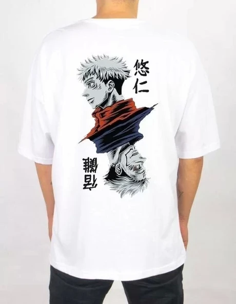 Unisex Bisiklet Yaka Baskılı Oversize T-Shirt - Beyaz - Resim 2