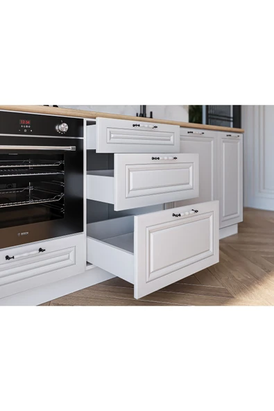 visasconcept 220 Cm Mdf Gövde Mebran Kapak Üç Çekmeceli Gale Hazır Mutfak - Beyaz(TEZGAH DAHİL) - 3