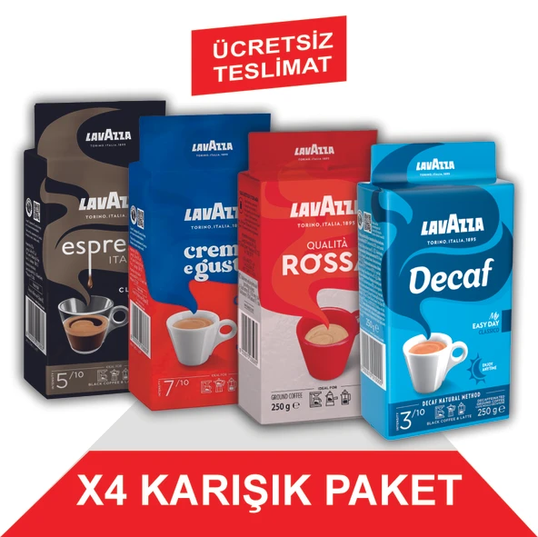 Lavazza Decaf My Easy Day Classico + Crema e Gusto + Qualita Rossa + Espresso Classico Italiano Filtre Kahve (250gr) 4'Lü Paket ürün görseli