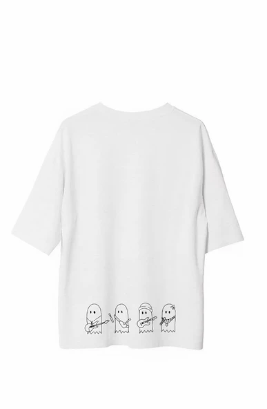 Unisex Bisiklet Yaka Baskılı Oversize T-Shirt - Beyaz - Resim 2