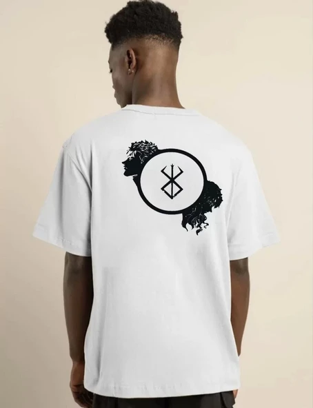 Unisex Bisiklet Yaka Baskılı Oversize T-Shirt - Beyaz - Resim 2