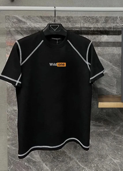 Unisex Dikişli Baskılı Oversize T-Shirt - Siyah - 1