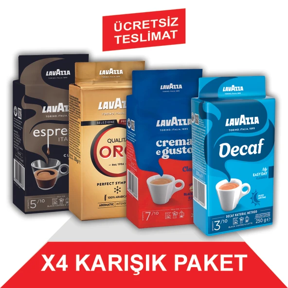 Lavazza Decaf My Easy Day Classico + Qualita Oro + Crema e Gusto + Espresso Classico Italiano Filtre Kahve (250gr) 4'Lü Paket