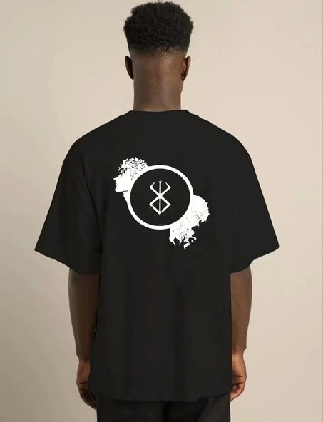 Unisex Bisiklet Yaka Baskılı Oversize T-Shirt - Siyah - Resim 2