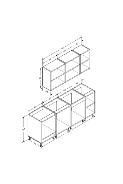 visasconcept 220 Cm Mdf Gövde Mebran Kapak Üç Çekmeceli Emre Hazır Mutfak - Antrasit - Beyaz(TEZGAH DAHİL) - 5