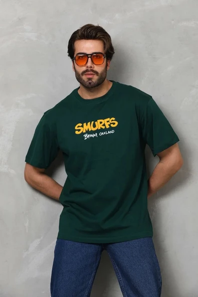 Unisex Basic Bisiklet Yaka Oversize T-Shirt - Yeşil - 4