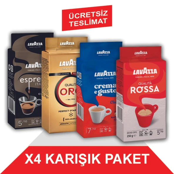 Lavazza Espresso Classico Italiano + Qualita Oro + Crema e Gusto + Qualita Rossa  Filtre Kahve (250gr) 4'Lü Paket ürün görseli