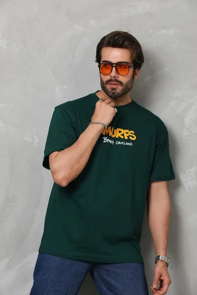 Unisex Basic Bisiklet Yaka Oversize T-Shirt - Yeşil - 7