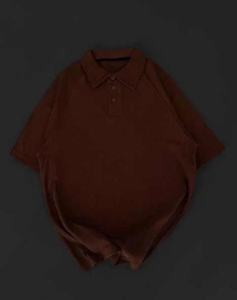 Yakalı Patlı Kısa Kol T-shirt - Kahverengi - Resim 2