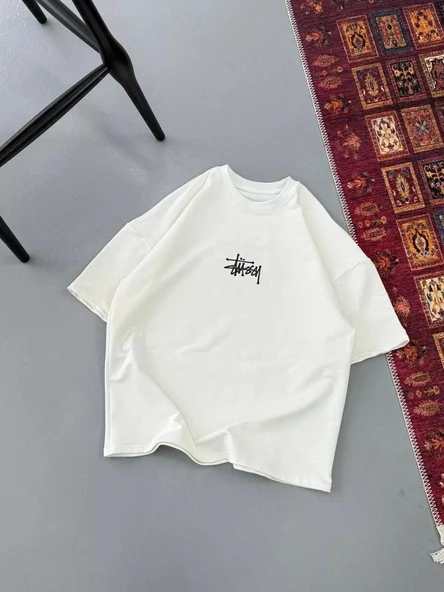 Erkek Baskılı Oversize T-shirt - Beyaz ürün görseli