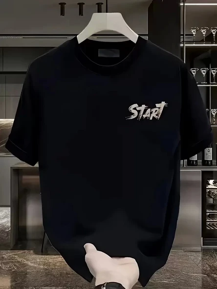 20/1 Penye Compack Start All Over Baskılı Oversize Bisiklet Yaka Kısa Kol T-shirt - Siyah - Resim 2